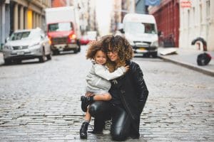 mixed race child and mom